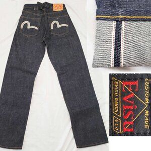 NOS  EVISU Vjintage BUCKLE-BACK RED LINE Selvedge HIDDEN  RIVETS Jeans 29"X34"
